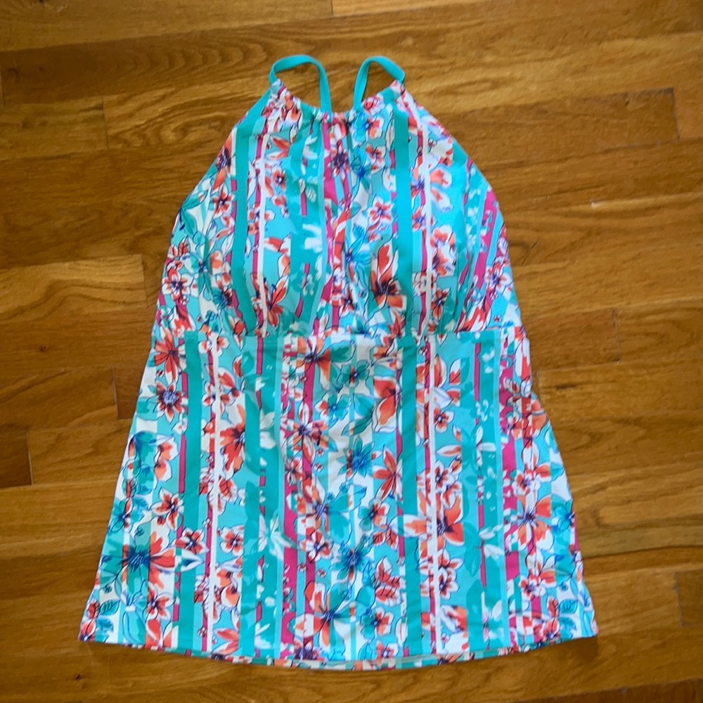 Lands End capri aqua halter tankini top SZ 16